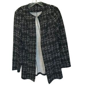Unknown Brand Tunic Jacket Women's Size Small Open 3/4 Sleeve Flared Black White
